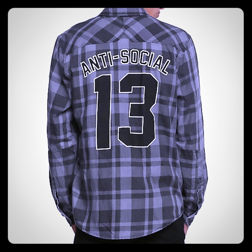 XXX Rude Anti-Social 13 Woven Plaid Shirt Small